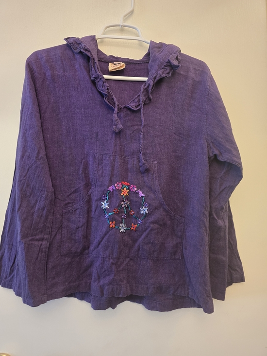 Jackets & Blazers - Purple Embroidered Peace Sign Hooded Top